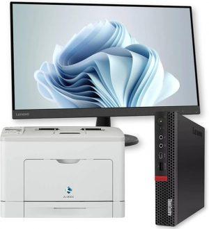 Lenovo Estación de oficina completa Thinkcentre | Core i5-8500 hasta 3,50 GHz | RAM 32 GB | SSD NVMe 1000 GB WiFi | Monitor 27″ FHD con impresora láser BN | Win 11 Pro Garantía 36 meses (Renewed)